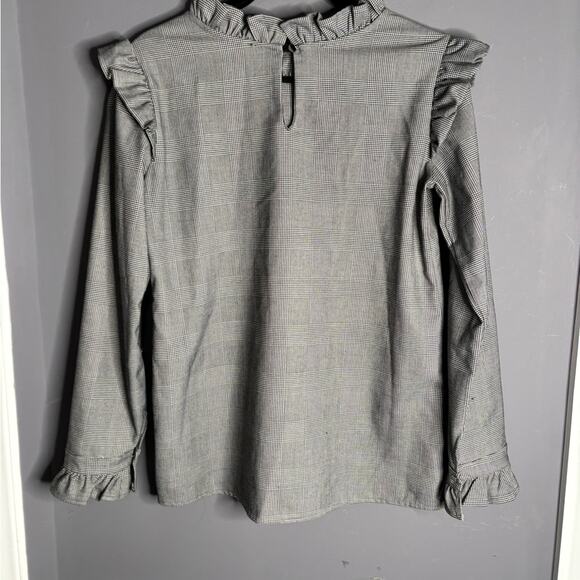 Mademoiselle d Black Houndstooth Print Long Sleeve High Neck Blouse Ruffle Sz 12 - Picture 6 of 8